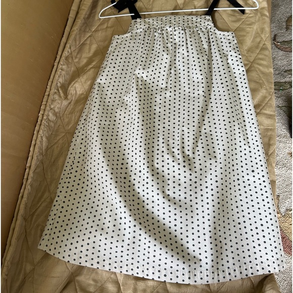 Hanna A.polka dot sleeveless sun dress Black/off white with black ribbon ties - Picture 2 of 7
